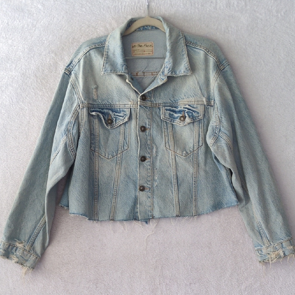 We The Free Women's Distressed Cropped‎ Denim Jacket Size XS
